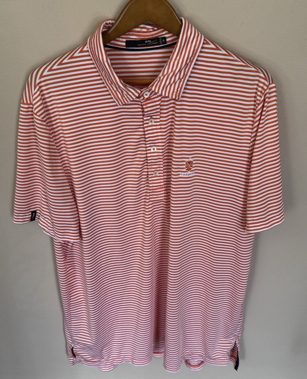 RLX RALPH LAUREN MEN'S GOLF POLO SHIRT ORANGE WHITE XL POLYESTER